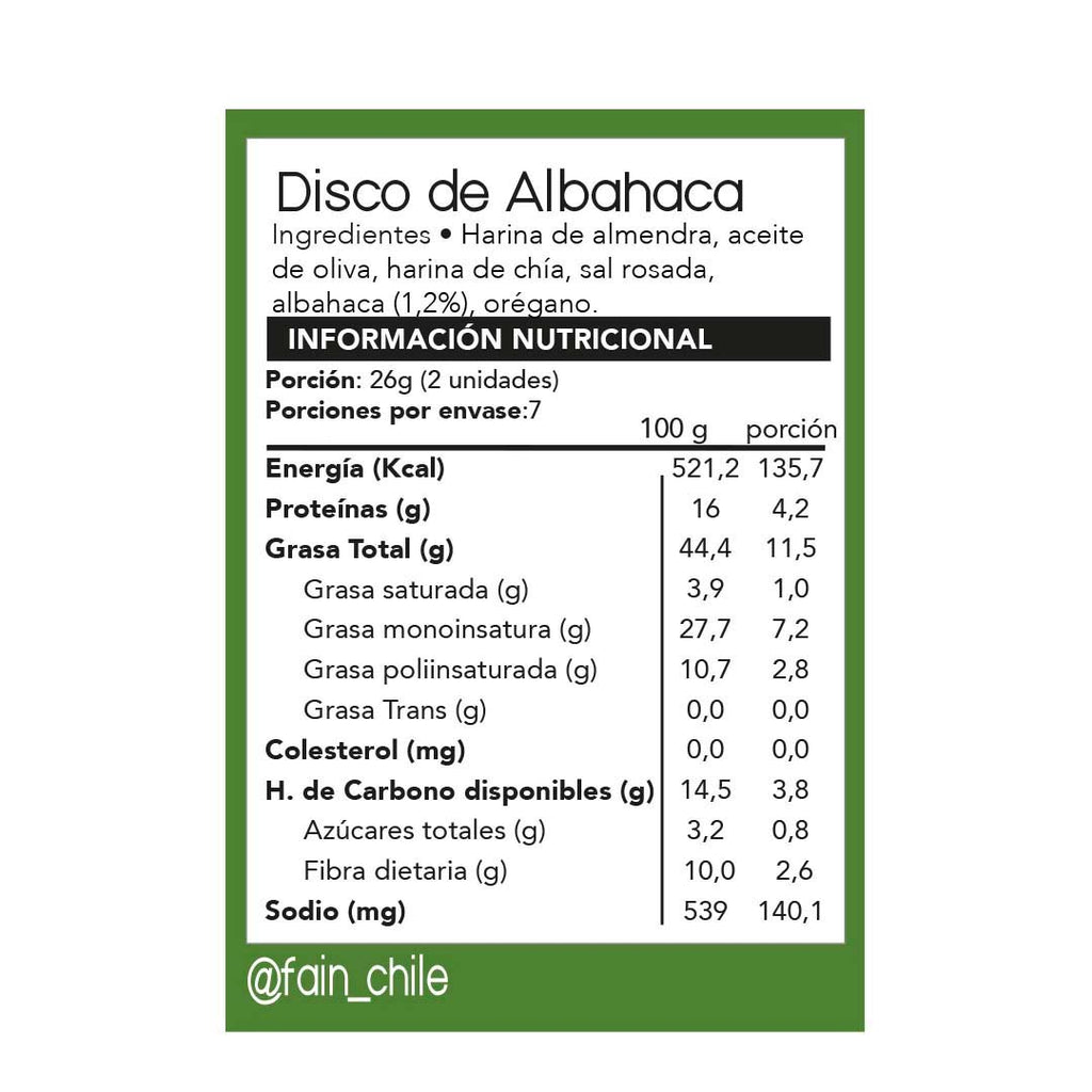 info nutricional de la galleta, disco de albahaca
