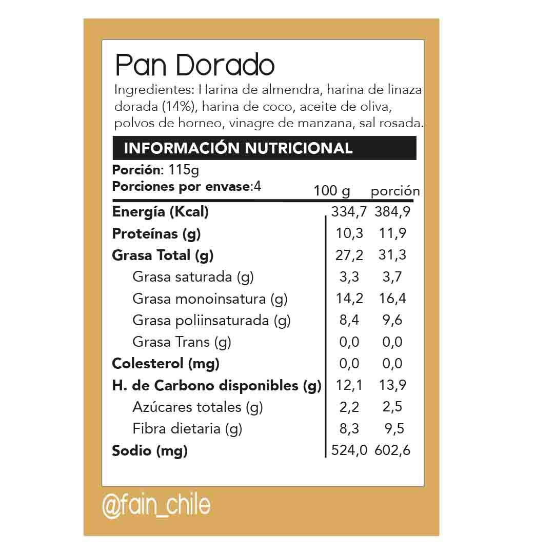 info nutricional de pan dorado