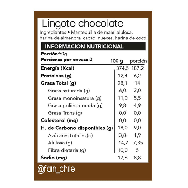 info nutricional de lingote de chocolate